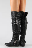 Buckle Slouchy Thigh High Flat Boot