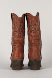 Embroidered Studded Almond Toe Cowboy Mid Calf Boot