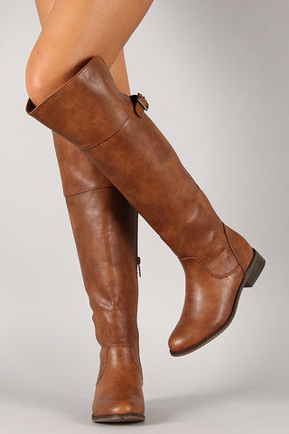 Buckle Round Toe Riding Knee High Boot