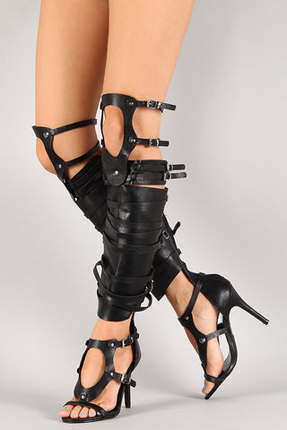 Breckelle Cut Out Strappy Knee High Heel