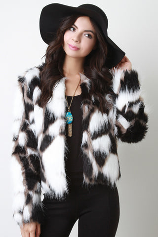 Tri-Tone Long Hair Faux Fur Coat