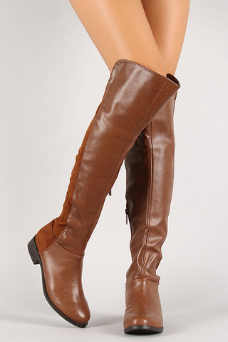 Breckelle Mixed Media Round Toe Knee High Boot