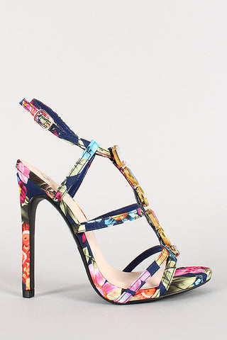 Delicious Floral Jeweled Caged Open Toe Heel
