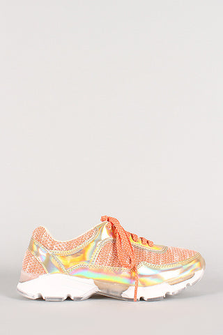 Bamboo Hologram Tweed Lace Up Sneaker
