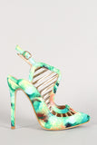 Abstract Buckle Metallic Caged Pointy Toe Pump