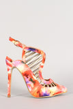 Abstract Buckle Metallic Caged Pointy Toe Pump