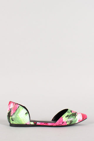 Breckelle Floral Pointy Toe Dorsay Flat