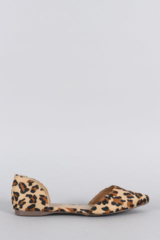 Breckelle Suede Leopard Pointy Toe Slip On Flat