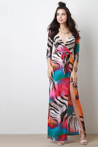 Zebra Abstract Print Wrap Dress