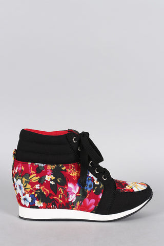Canvas Floral High Top Wedge Sneaker