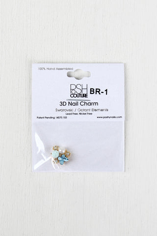 Blue Rosebud and Butterfly Cluster Reusable Nail Charm