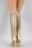 Metallic Woven Lace Up Thigh High Boot
