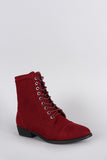 Bamboo Faux Suede Pointy Toe Flat Lace Up Boot