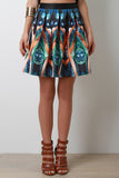 Abstract Peacock Pleated Skirt
