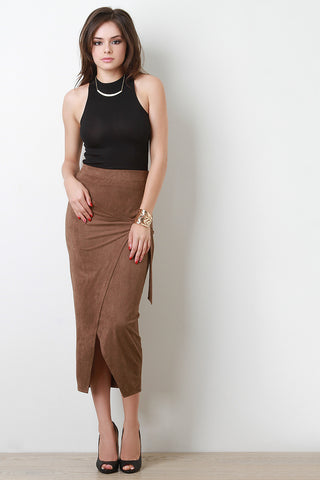 Suede D-Ring Wrap Skirt