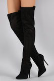 Privileged Suede Perforated Pointy Toe Stiletto Thigh High Boot