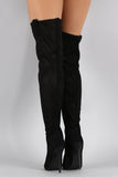 Privileged Suede Perforated Pointy Toe Stiletto Thigh High Boot