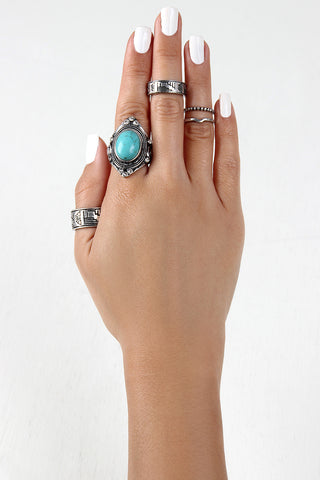 Rhinestone and Turquoise Ring Set