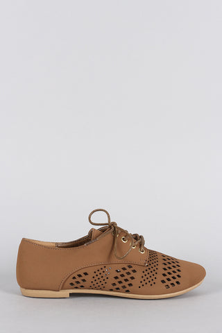 Bamboo Perforated Round Toe Lace Up Oxford Flat