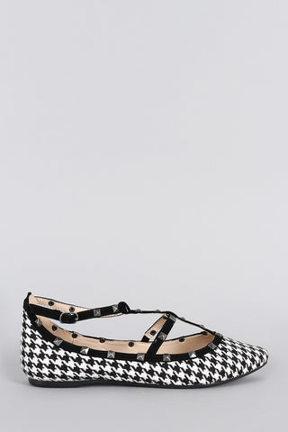 Bamboo Studded Cage Houndstooth Pointy Toe Flat