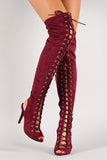 Breckelle Lace Up Back Cutout Stiletto Thigh High Boot