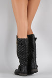Bamboo Quilted Side Zipper Round Toe Riding Knee High Boot