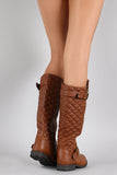 Bamboo Quilted Side Zipper Round Toe Riding Knee High Boot