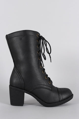 Wild Diva Lounge Chunky Heel Combat Lace Up Boots