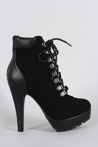 Anne Michelle Military Lace Up Lug Sole Platform Heeled Booties
