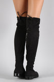 Bamboo Faux Suede Tied Flat Thigh High Boot