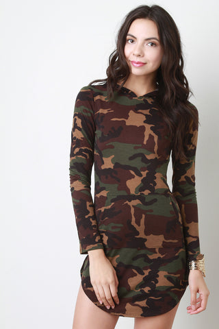 Camouflage Long Sleeve Hoodie Dress