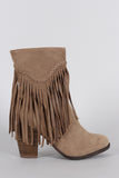 Breckelle Suede Braided Fringe Heeled Ankle Boots