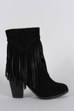 Breckelle Suede Braided Fringe Heeled Ankle Boots