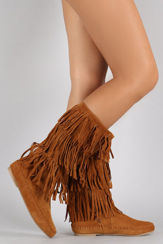 Bamboo Tiers of Fringe Moccasin Flat Boot
