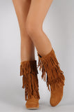 Bamboo Tiers of Fringe Moccasin Flat Boot