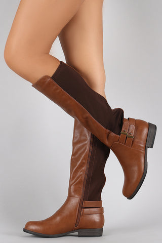 Bamboo Button Stretch Back Round Toe Riding Knee High Boots
