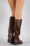 Bamboo Buckle Zipper Round Toe Riding Knee High Boots