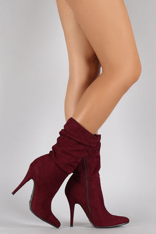 Anne Michelle Suede Slouchy Pointy Toe Mid Calf Boots