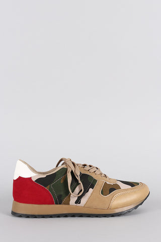 Colorblock Camouflage Print Round Toe Lace Up Sneaker