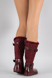 Bamboo Quilted Fur Cuff Mid Calf Rain Boots