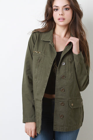 Stud Accent Button-Up Utility Jacket