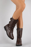Buckled Combat Lace Up Mid Calf Boots