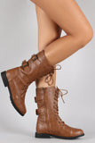 Buckled Combat Lace Up Mid Calf Boots
