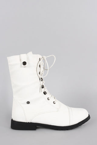 Round Toe Lace Up Combat Mid Calf Boots