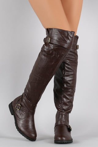 Buckle Strap Round Toe Riding Over-The-Knee Boots