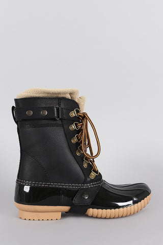 Fleece Ankle Cuff Lace Up Duck Ankle Boots