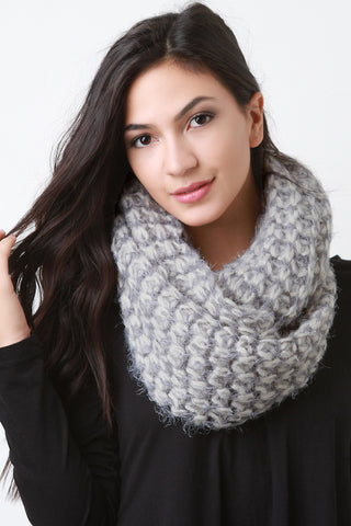 Two-Tone Fuzzy Loose Knit Infinity Scarf