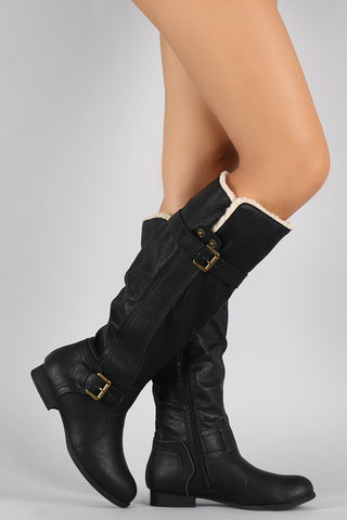 Wild Diva Lounge Shearling Cuff Lining Knee High Boots
