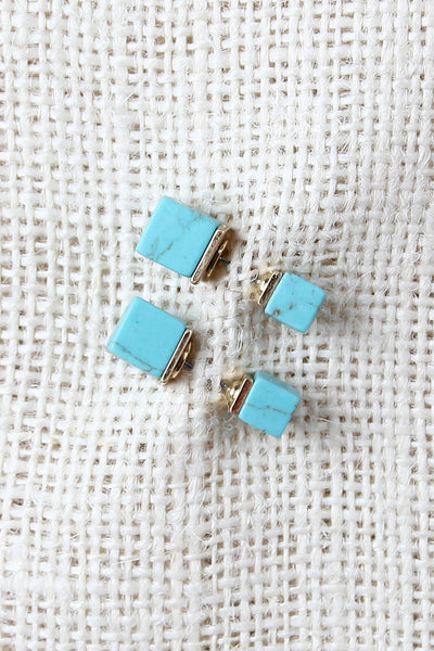 Double Sided Square Stone Earrings