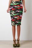 Colorful Camouflage Print Midi Pencil Skirt